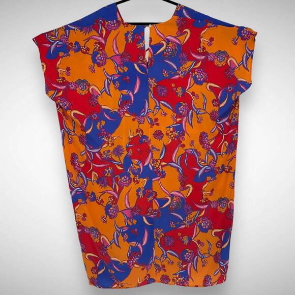 ModCloth Floral Tropical Twirl Kaftan Shirt Long Dress Orange Blue Size Large - Picture 3 of 9